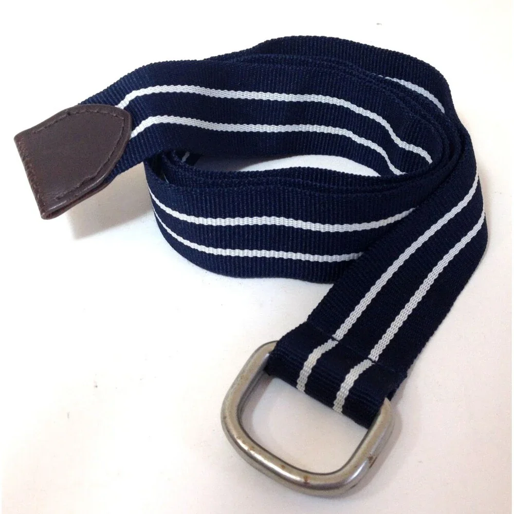 Vintage US Polo Assn Navy Blue Canvas Leather Tip Adjustable D-ring Belt 30-36